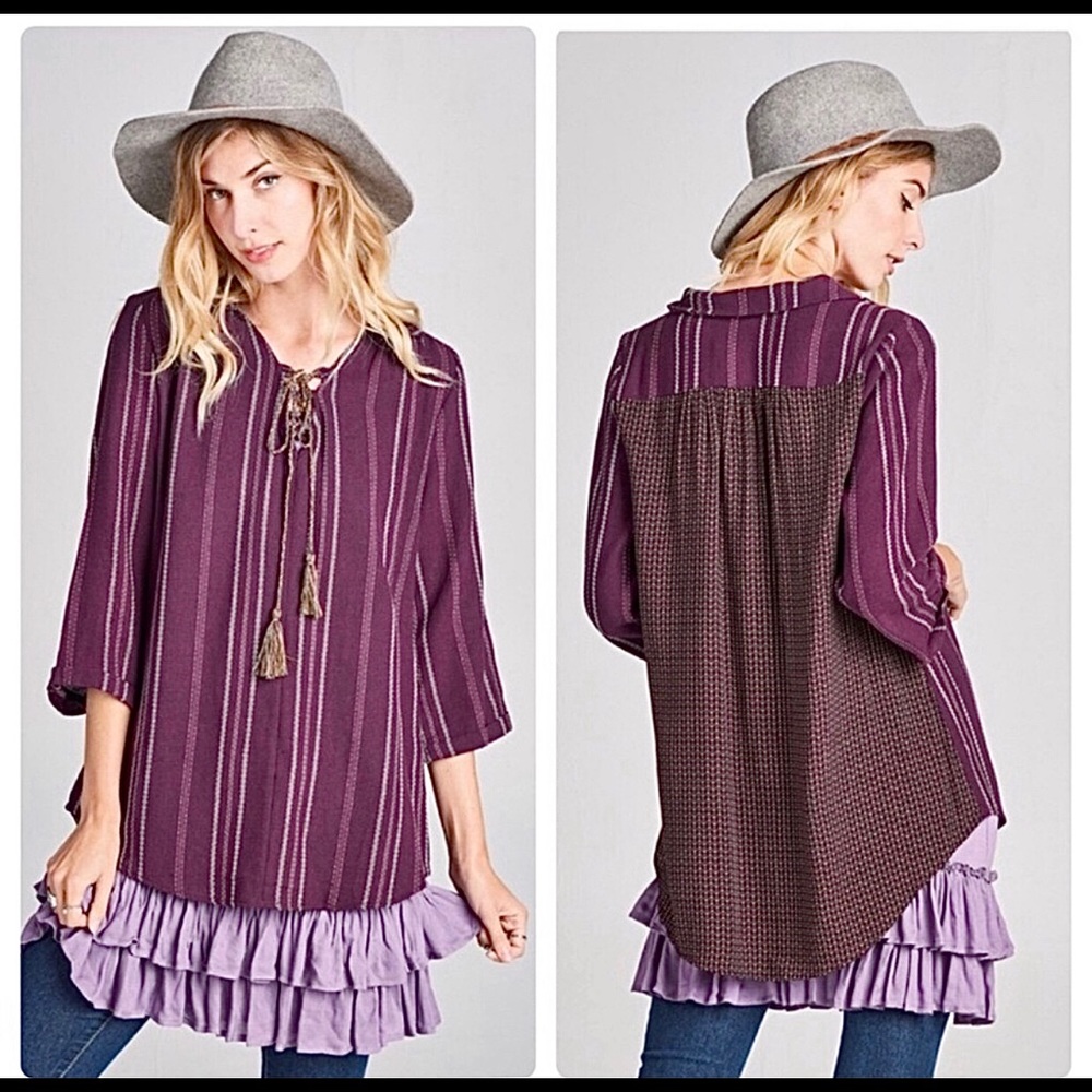 BOHO CHIC top variegated stripe jacquard woven top S VIBRANT Trending essential